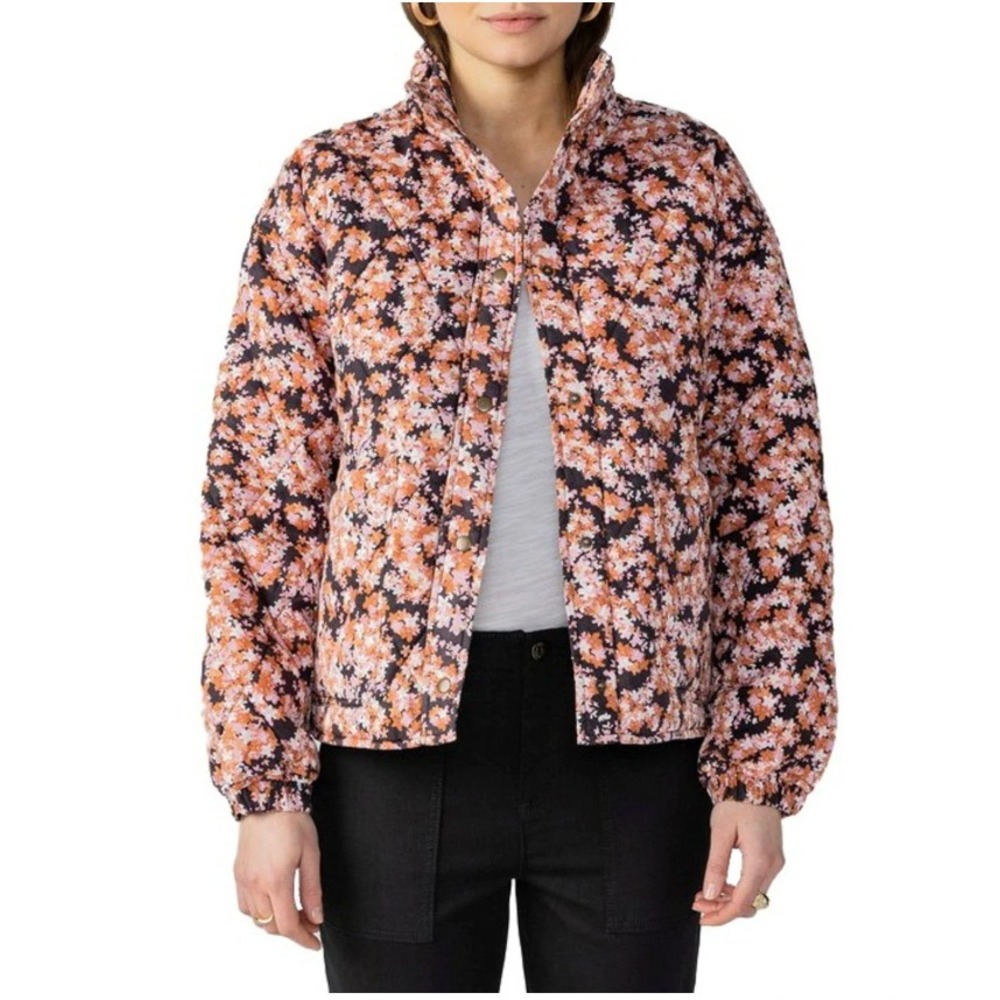 Social Standard by Sanctuary Womens Floral Quilted Puffer Jacket Pink M